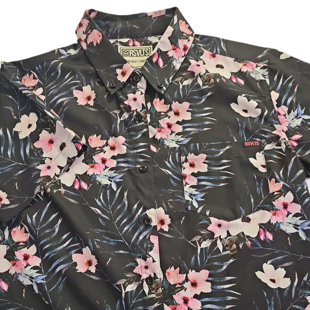 RSVLTS Women's Cut Medium - Grandma's Couch - Pink & Black Floral Button Shirt